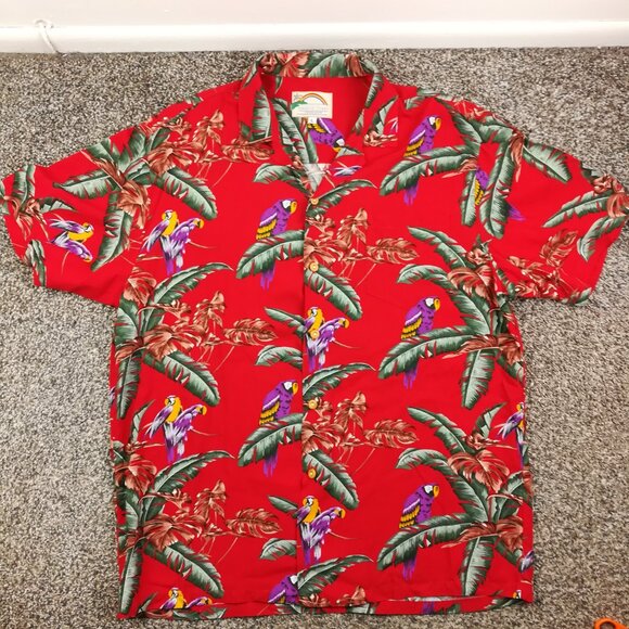Vintage Paradise Found Shirt Hawaiian Parrots Magnum PI Camp Red Mens Large - Picture 2 of 6